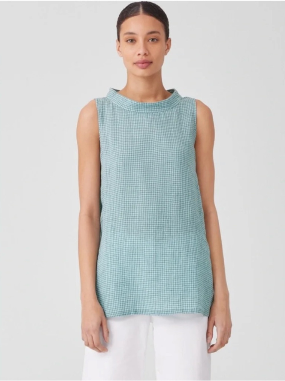 Eileen Fisher Puckered Organic Linen Mock Neck Top in Amalfi